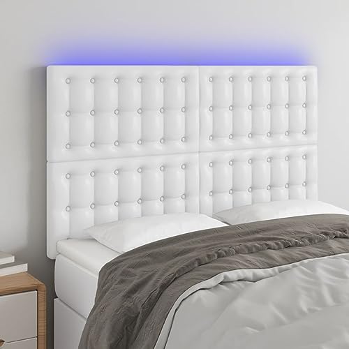 Qnhdfrt LED Kopfteil 144x118/128 cm Weiß Kunstleder höhenverstellbar mit bunten LEDs und zuschneidbarem Streifen modernes Design für Schlafzimmer Qnhdfrt LED Kopfteil 144x118/128 cm Weiß Kunstleder höhenverstellbar mit bunten LEDs und zuschneidbarem Streifen modernes Design für Schlafzimmer von Qnhdfrt