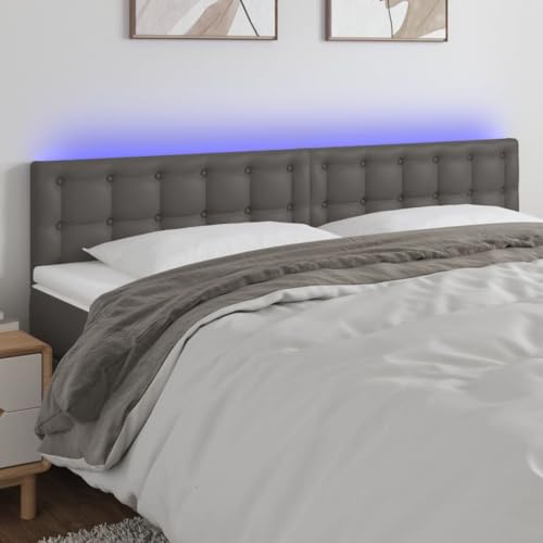 Qnhdfrt LED Kopfteil 160x78/88x5 cm grau Kunstleder mit Einstellbarer Höhe und farbwechselnden LEDs Modernes Bett Kopfteil für Schlafzimmer und Gästezimmer von Qnhdfrt
