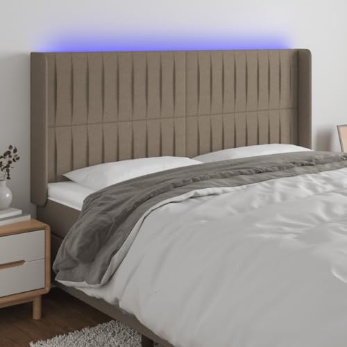 Qnhdfrt LED Kopfteil 163 cm Taupe mit Farbwechsel Beleuchtung Höhenverstellbar aus Polyester und Lärchenholz Modernes Design für Schlafzimmer von Qnhdfrt