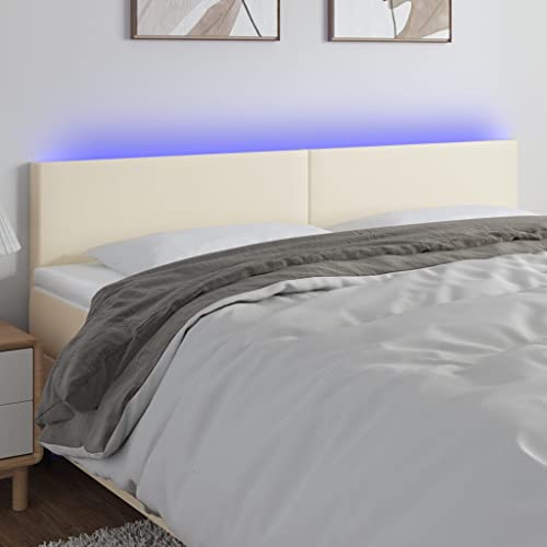 Qnhdfrt LED Kopfteil 180x5 cm Creme Kunstleder Höhenverstellbar mit bunten LEDs und USB Anschluss Modernes Design einfache Montage für Schlafzimmer und Gästezimmer von Qnhdfrt