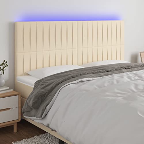 Qnhdfrt LED Kopfteil 180x5x118 cm Creme mit Höhenverstellbarkeit und Farbwechsel LEDs aus Polyester & Lärchenholz Modernes Design für Schlafzimmer von Qnhdfrt