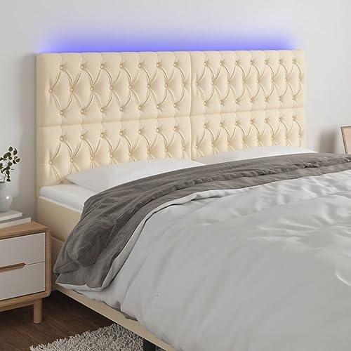 Qnhdfrt LED Kopfteil 180x7x118 128 cm Creme Bequeme Rückenlehne mit bunten LEDs Höhenverstellbarer Bettkopfteil aus strapazierfähigem Stoff für Schlafzimmer Jugendzimmer und Gästezimmer von Qnhdfrt