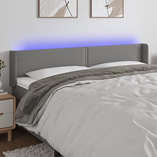 Qnhdfrt LED Kopfteil 183x78/88 cm Dunkelgrau Atmungsaktives Polyester Holzrahmen Höhenverstellbar Farbwechsel LEDs für Schlafzimmer von Qnhdfrt