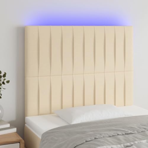 Qnhdfrt LED Kopfteil 80 cm Creme Massivholzrahmen Höhenverstellbar 118/128 cm Bunte RGB LEDs Zuschneidbarer Streifen Atmungsaktives Polyester Schlafzimmer Rückenlehne für Bettgestell Wohnen von Qnhdfrt