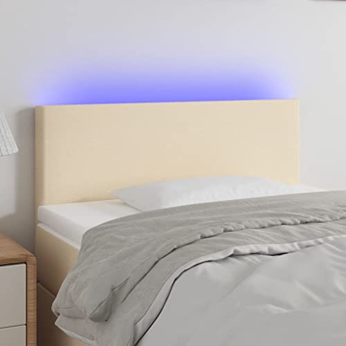 Qnhdfrt LED Kopfteil 90x78-88 cm in Creme aus atmungsaktivem Polyester mit Einstellbarer Höhe und RGB Beleuchtung Modernes Design für Schlafzimmer von Qnhdfrt