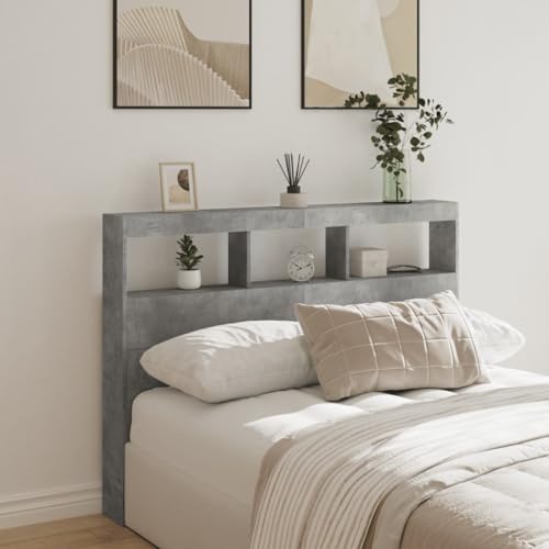 Qnhdfrt LED Kopfteil Betongrau 140x17x102 cm RGB Beleuchtung und Ablagen Modernes Bett Kopfteil Holzwerkstoff Robust für Schlafzimmer Deko und Leserückenlehne von Qnhdfrt