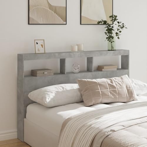 Qnhdfrt LED-Kopfteil Betongrau 160x17x102 cm mit RGB-Beleuchtung und Ablage Modernes Design für Schlafzimmer von Qnhdfrt