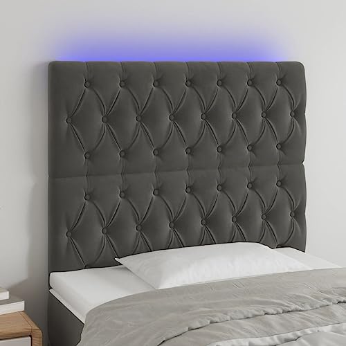 Qnhdfrt LED Kopfteil Bett 100x118/128 cm Dunkelgrau Samt höhenverstellbar mit bunten LEDs Modernes Design für Schlafzimmer Wohnzimmer Qnhdfrt LED Kopfteil Bett 100x118/128 cm Dunkelgrau Samt höhenverstellbar mit bunten LEDs Modernes Design für Schlafzimmer Wohnzimmer von Qnhdfrt