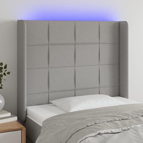 Qnhdfrt LED Kopfteil Bett 103x16x118 128 cm Hellgrau mit Höhenverstellbarer Rückenlehne und Bunten LEDs Modernes Bettkopfteil aus Langlebigem Stoff und Holz für Schlafzimmer Wohnzimmer von Qnhdfrt