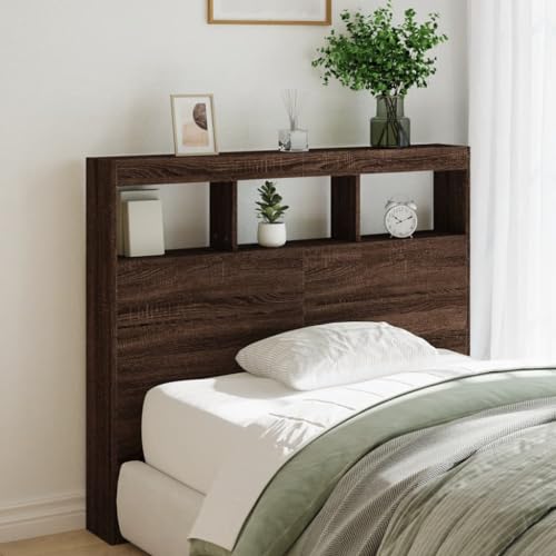 Qnhdfrt LED Kopfteil Bett 120x102 cm mit RGB Beleuchtung und Ablage in Braun Eichen Optik Modernes Holzwerkstoff Kopfenden für Schlafzimmer mit Rückenlehne Bequem und Stabil von Qnhdfrt