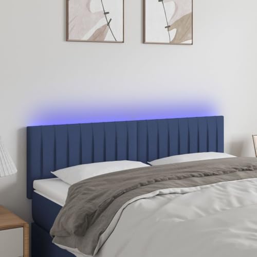 Qnhdfrt LED Kopfteil Bett 144x5x78/88 cm blau Stoff massives Lärchenholz höhenverstellbarer LED Headboard for Bed mit zuschneidbarem Streifen Modernes Design für Schlafzimmer von Qnhdfrt