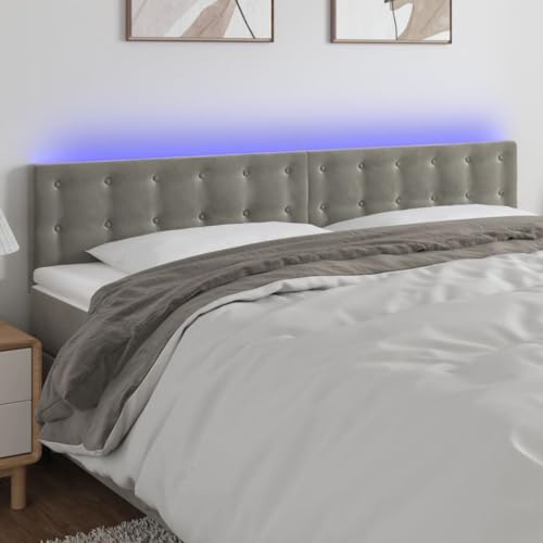 Qnhdfrt LED Kopfteil Bett 160x78-88 cm aus Samt mit bunten LEDs Höhenverstellbar Modernes Design Bequeme Rückenlehne für Schlafzimmer Jugendzimmer Gästezimmer von Qnhdfrt