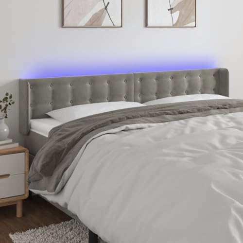 Qnhdfrt LED Kopfteil Bett 163x78/88 cm Samt Hellgrau mit Einstellbarer Höhe und bunten LEDs Modernes Design für Schlafzimmer und Jugendzimmer Qnhdfrt LED Kopfteil Bett 163x78/88 cm Samt Hellgrau mit Einstellbarer Höhe und bunten LEDs Modernes Design für Schlafzimmer und Jugendzimmer von Qnhdfrt