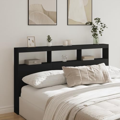 Qnhdfrt LED Kopfteil Bett 180x102 cm Schwarz Holzwerkstoff RGB Beleuchtung Stauraum Modernes Design für Schlafzimmer Jugendzimmer von Qnhdfrt
