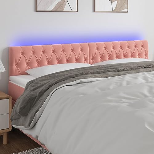 Qnhdfrt LED Kopfteil Bett 180x78/88 cm Rosa Samt Höhenverstellbar mit Buntem LED Strip Bequemes Wandkissen Modernes Design für Schlafzimmer von Qnhdfrt