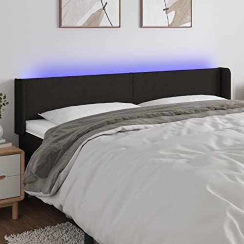 Qnhdfrt LED Kopfteil Bett 183 cm Schwarz Höhenverstellbar mit RGB Lichtband Modernes Design aus Strapazierfähigem Stoff und Lärchenholz für Schlafzimmer und Gästezimmer von Qnhdfrt