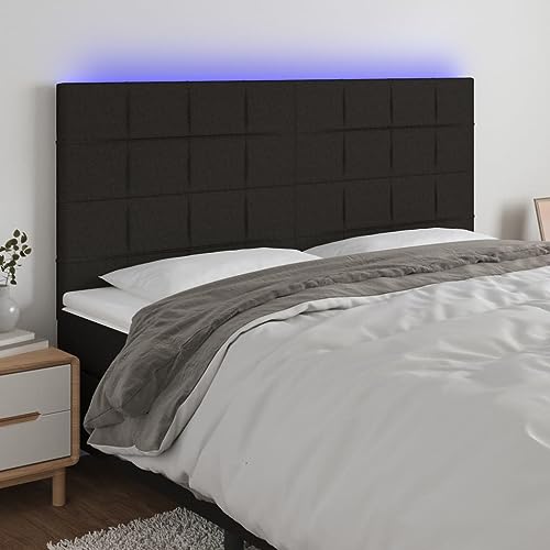 Qnhdfrt LED Kopfteil Bett 200x5x118/128 cm Schwarz aus Stoff und Holz mit farbwechselnden LEDs Höhenverstellbar und zuschneidbar für Schlafzimmer Jugendzimmer von Qnhdfrt