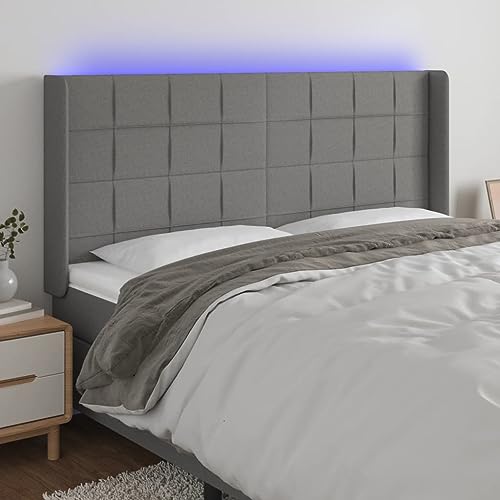 Qnhdfrt LED Kopfteil Bett 203x118/128 cm Dunkelgrau Modernes Design mit Farbenfrohen LEDs Höhenverstellbar für Schlafzimmer und Jugendzimmer von Qnhdfrt