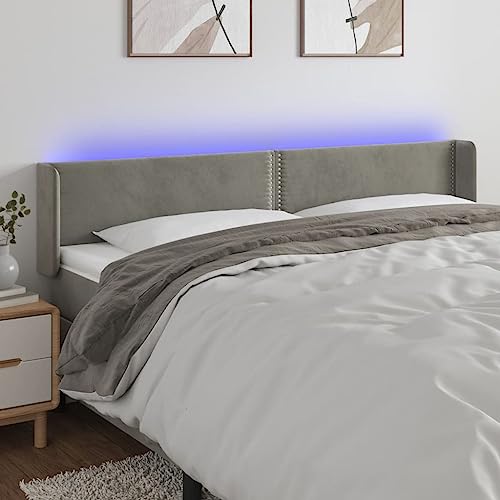Qnhdfrt LED Kopfteil Bett 203x78/88 cm Samt Hellgrau Höhenverstellbares Headboard mit Farbwechsel LEDs & Schneidbarem Streifen Modernes Rückenlehne Kissen für Schlafzimmer Doppelbett von Qnhdfrt