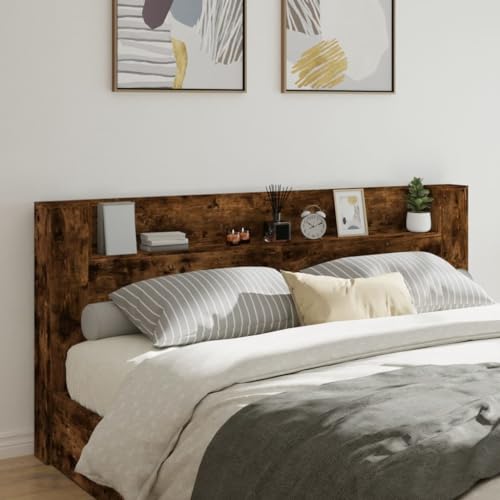 Qnhdfrt LED Kopfteil Bett 220 x 16,5 x 103,5 cm Räuchereiche Holzwerkstoff Modernes RGB Beleuchtung mit Ablage für Schlafzimmer und Gästezimmer von Qnhdfrt