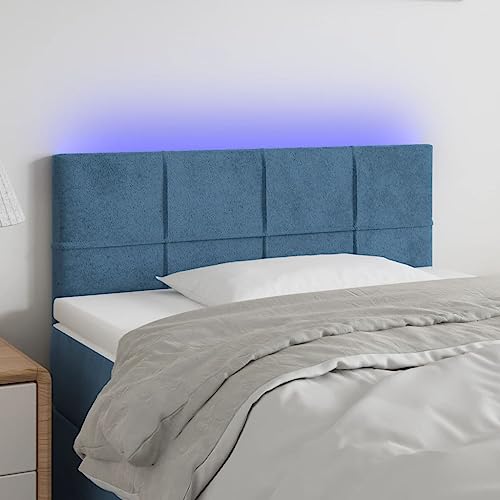 Qnhdfrt LED Kopfteil Bett 80x78-88cm Dunkelblau Samt Höhenverstellbar RGB Beleuchtung und Bequeme Rückenlehne Modernes Design für Schlafzimmer und Jugendzimmer von Qnhdfrt