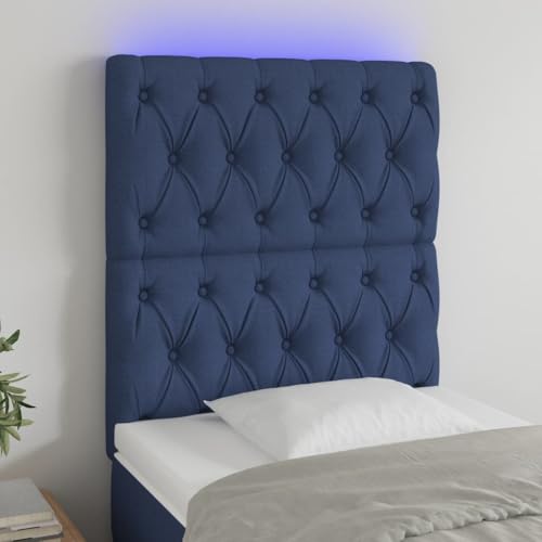Qnhdfrt LED Kopfteil Bett 80x7x118/128 cm Blau aus Polyesterstoff mit massiver Lärche Höhenverstellbar und bunter Beleuchtung Modernes Design für Schlafzimmer und Jugendzimmer Qnhdfrt LED Kopfteil Bett 80x7x118/128 cm Blau aus Polyesterstoff mit massiver Lärche Höhenverstellbar und bunter Beleuchtung Modernes Design für Schlafzimmer und Jugendzimmer von Qnhdfrt