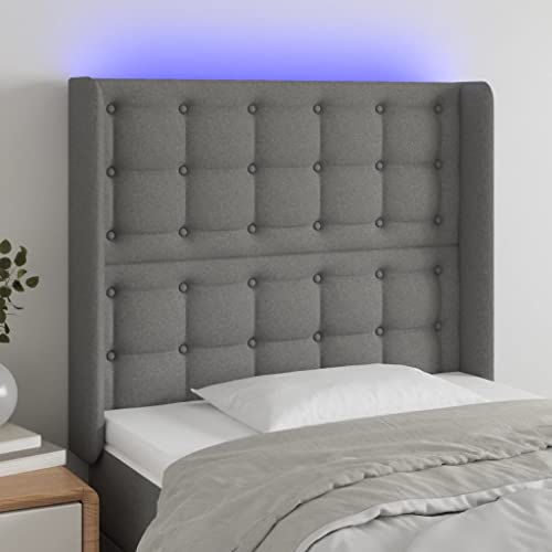 Qnhdfrt LED Kopfteil Bett Dunkelgrau 83x16x118/128 cm mit bequemer Rückenlehne und farbigen LEDs Modernes Design aus strapazierfähigem Stoff für Schlafzimmer und Jugendzimmer von Qnhdfrt