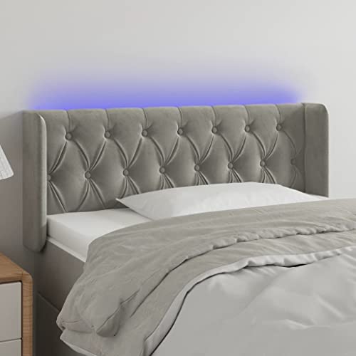 Qnhdfrt LED Kopfteil Bett Hellgrau 103x16x78/88 cm Samt Höhenverstellbare Rückenlehne mit Farbwechsel USB Licht für Schlafzimmer Jugendzimmer von Qnhdfrt