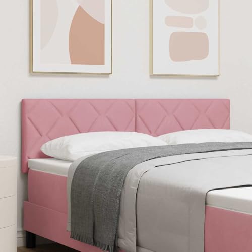 Qnhdfrt LED Kopfteil Bett Rosa 144 cm Diamantblock Samt USB C wandmontiertes Kopfenden für modernes Schlafzimmer von Qnhdfrt