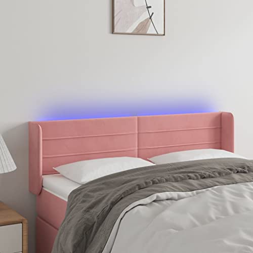 Qnhdfrt LED Kopfteil Bett Rosa 147x16x78/88 cm Samt Höhenverstellbares Bequemes Wandpolster mit Farbwechsel RGB Licht Modernes Design für Schlafzimmer und Gästezimmer von Qnhdfrt