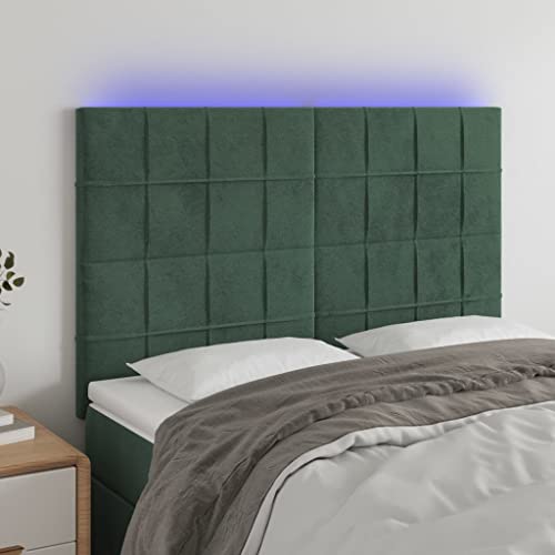 Qnhdfrt LED Kopfteil Bett dunkelgrün 144x5x118/128 cm Samt höhenverstellbar mit farbigen LEDs und rückenlehne für modernes Schlafzimmer von Qnhdfrt