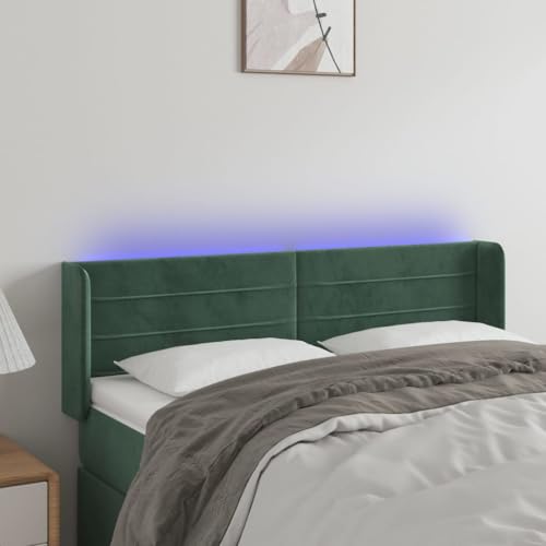 Qnhdfrt LED Kopfteil Bettrückwand Dunkelgrün 147x16x78/88 cm Samt mit farbenfrohen LEDs höhenverstellbar und zuschneidbar für Schlafzimmer Wohnzimmer von Qnhdfrt