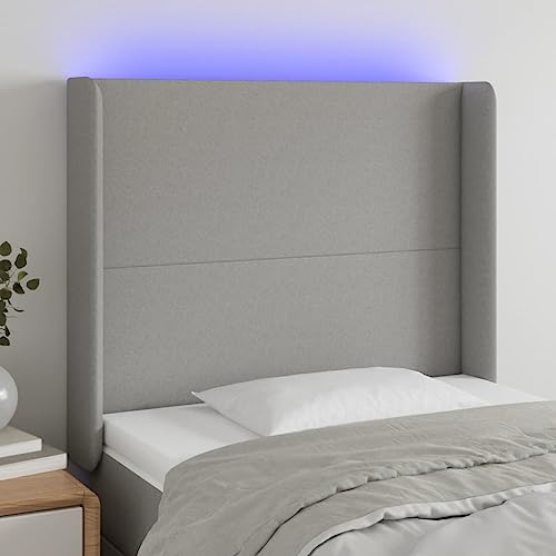 Qnhdfrt LED Kopfteil Bettrückwand in Hellgrau 83x16x118/128 cm atmungsaktives Polyester massives Lärchenholz höhenverstellbar Bunte RGB LEDs für Schlafzimmer und Jugendzimmer von Qnhdfrt