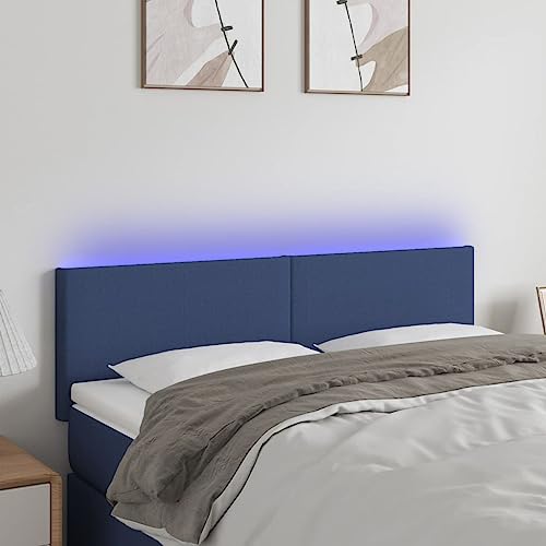 Qnhdfrt LED Kopfteil Blau 144x5x78/88 cm Stoffmassives Lärchenholz Höhenverstellbarer Schaumfüllung USB Farbwechsel Modernes Wandpolster für Schlafzimmer von Qnhdfrt