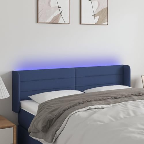 Qnhdfrt LED Kopfteil Blau 147 x 16 x 78 cm Höhenverstellbar mit Bunten LEDs Modernes Bett Rückenlehne aus Stoff Holz & Lärche für Schlafzimmer von Qnhdfrt
