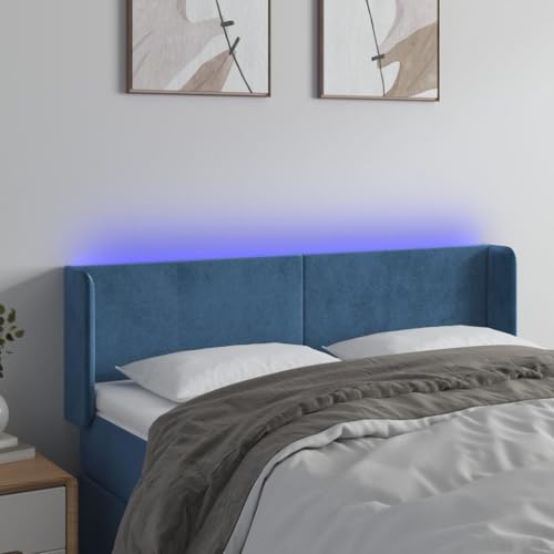 Qnhdfrt LED Kopfteil Dunkelblau 147 cm Breit Samt Höhenverstellbar Bunte LEDs Bequemer Rückenlehne für Bett, Modernes Design für Schlafzimmer Jugendzimmer von Qnhdfrt