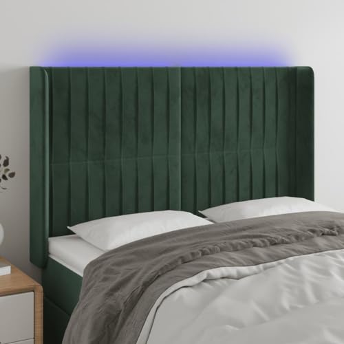 Qnhdfrt LED Kopfteil Dunkelgrün 147x118/128 cm Samt höhenverstellbar mit bunten RGB LEDs und cuttable Streifen für Bettgestell Schlafzimmer Modernes Design von Qnhdfrt