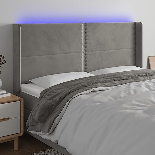 Qnhdfrt LED Kopfteil Hellgrau 163x16x118/128 cm Samt massiv Holz Modernes Design mit farbigen LEDs & Höhenverstellung Komfortabler Wandkissen für Schlafzimmer von Qnhdfrt