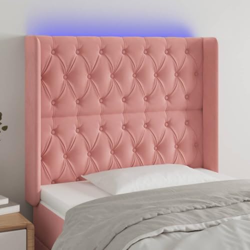 Qnhdfrt LED Kopfteil Rosa 103x16x118/128 cm Samt mit höhenverstellbarem Design und bunten LEDs für Schlafzimmer von Qnhdfrt