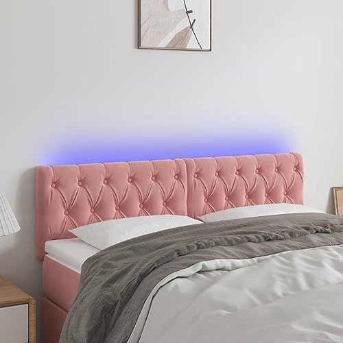 Qnhdfrt LED Kopfteil Rosa 160x78/88 cm Samt Höhenverstellbares Bett Kopfteil mit Buntem Beleuchtungsstreifen Massive Lärche Modernes Design für Schlafzimmer von Qnhdfrt