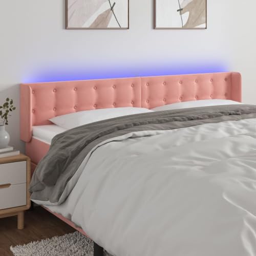 Qnhdfrt LED Kopfteil Rosa 163x16x78/88 cm Samt Höhenverstellbares Bettkopfteil mit Farbwechsel Beleuchtung & Massivem Lärchenholzrah Modernes Design für Schlafzimmer Jugendzimmer von Qnhdfrt