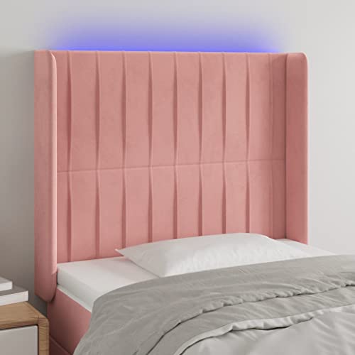 Qnhdfrt LED Kopfteil Rosa 83x118 cm Samt Höhenverstellbares Bettkopfteil mit USB Beleuchtung Modernes Wandpolster für Schlafzimmer von Qnhdfrt