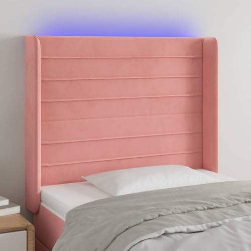 Qnhdfrt LED Kopfteil Rosa 83x16x118/128 cm Samt Höhenverstellbares Bettkopfteil mit RGB Beleuchtung und USB Anschluss Modernes Design Bequeme Rückenlehne für Schlafzimmer von Qnhdfrt