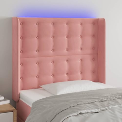 Qnhdfrt LED Kopfteil Rosa Samt 83x16x118/128 cm Höhenverstellbar mit Farbwechsel Beleuchtung Modernes Bett Rückenlehne für Schlafzimmer und Wohnaccessoires von Qnhdfrt
