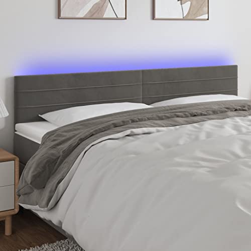 Qnhdfrt LED Kopfteil Samt 160x5x78/88 cm Höhenverstellbar dunkelgrau mit bunten LEDs für Schlafzimmer und Gästezimmer von Qnhdfrt