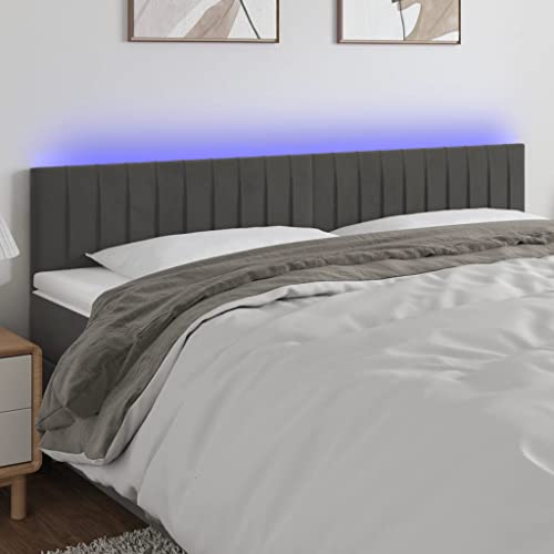 Qnhdfrt LED Kopfteil Samt 200x5x78/88 cm Höhenverstellbar Dunkelgrau Bunte LEDs Modernes Design Bequeme Rückenlehne für Bett im Schlafzimmer von Qnhdfrt