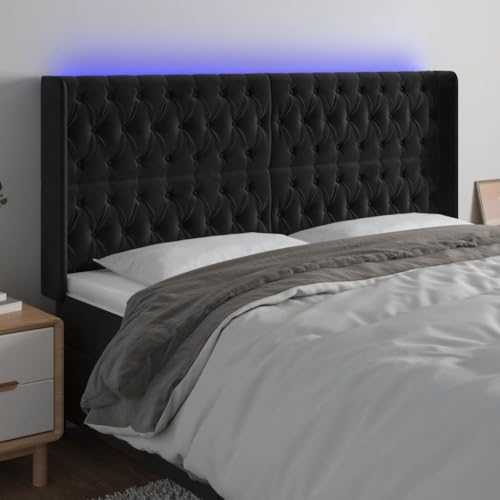 Qnhdfrt LED Kopfteil Samt Schwarz 203x16x118/128 cm Höhenverstellbar Bunte LEDs Bequeme Rückenlehne Modernes Bett Kopfteil für Schlafzimmer von Qnhdfrt