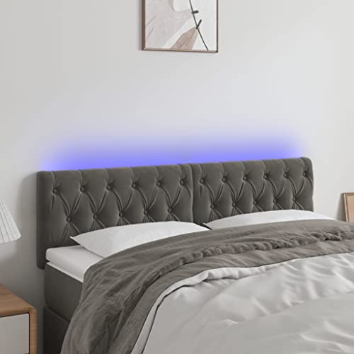 Qnhdfrt LED Kopfteil Samt dunkelgrau 160x7x78/88 cm höhenverstellbar mit bunten LEDs für modernes Bettgestell und bequemes Lesen im Schlafzimmer von Qnhdfrt