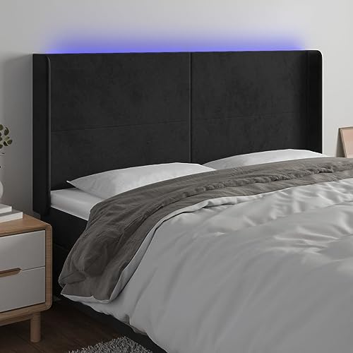 Qnhdfrt LED Kopfteil Schwarz 183 x 118/128 cm aus Samt Höhenverstellbar mit bunten LEDs Modernes bequemes Bettkopfteil für Schlafzimmer und Gästezimmer von Qnhdfrt