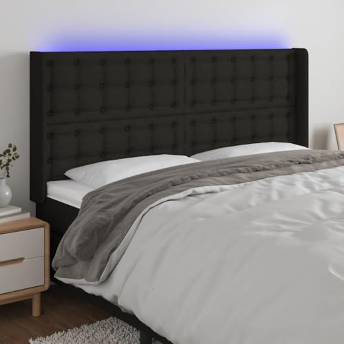 Qnhdfrt LED Kopfteil Schwarz 183x16x118/128 cm mit bunten LEDs höhenverstellbar Robuster Stoff massives Lärchenholz Bequeme Rückenlehne für Schlafzimmer von Qnhdfrt